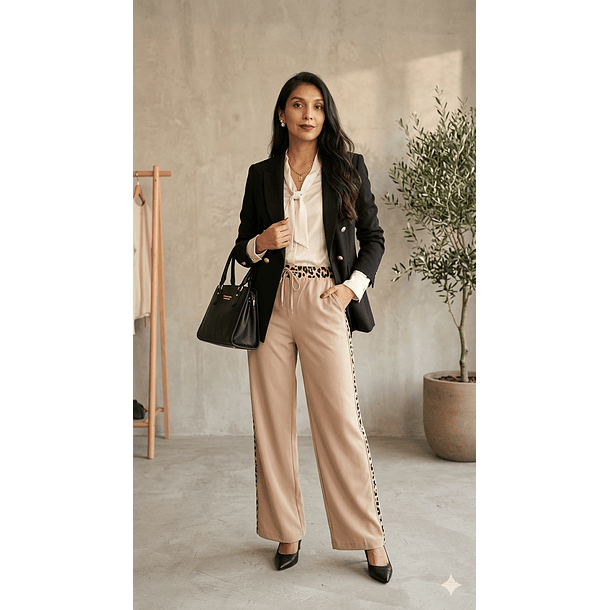 Pantalón Palazzo Beige Animal Print Franjas 1