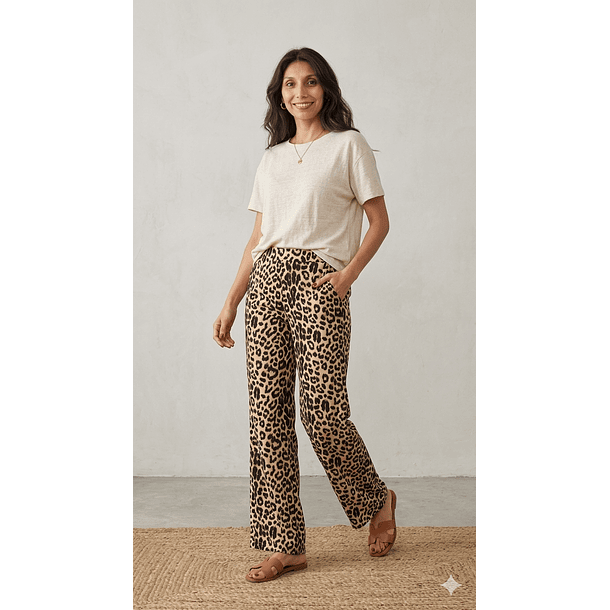 Pantalón Palazzo Animal Print Mujer  3