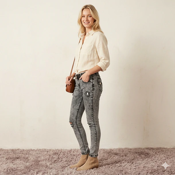 Jeans Pitillo Skull Jaspeado 1