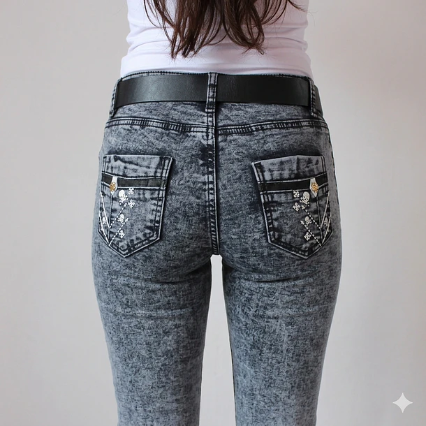 Jeans Pitillo Skull Jaspeado 3