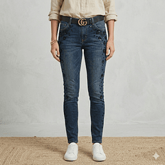 Jeans Pitillo Piedrería con bordado