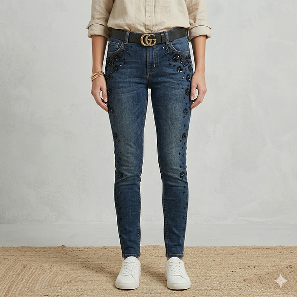 Jeans Pitillo Piedrería con bordado 2