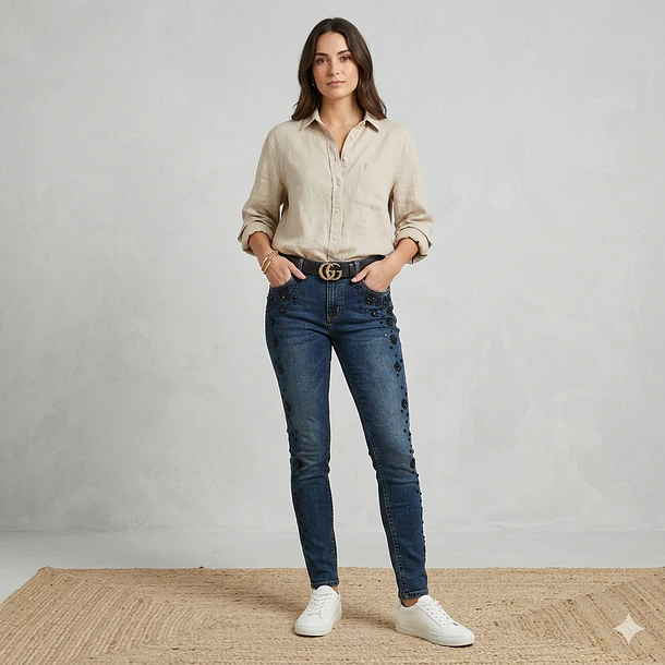 Jeans Pitillo Piedrería con bordado 1