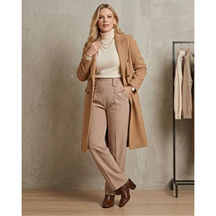 Pantalón Forrado Sastrero Mujer Tiro Alto con Cinturón Botones