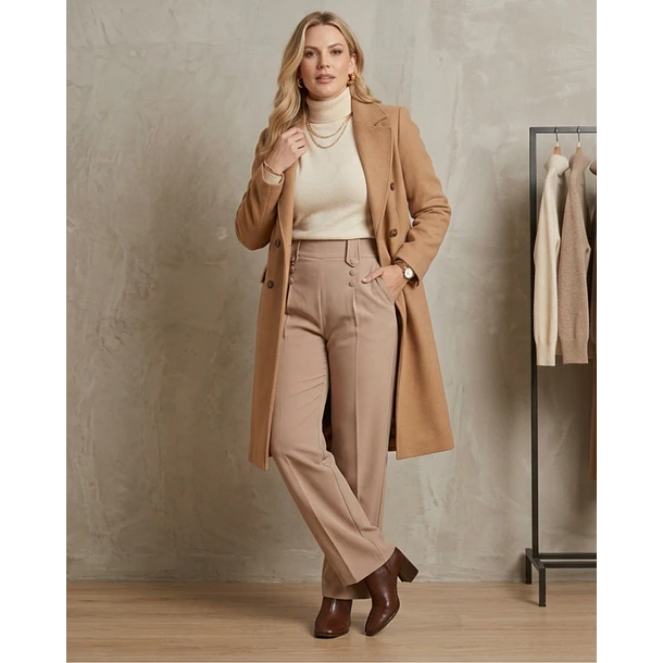 Pantalón Forrado Sastrero Mujer Tiro Alto con Cinturón Botones 2