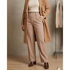 Pantalón Forrado Sastrero Mujer Tiro Alto con Cinturón Botones 4