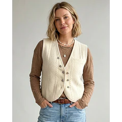 Chaleco Tejido Mujer Crudo con Botones Vintage