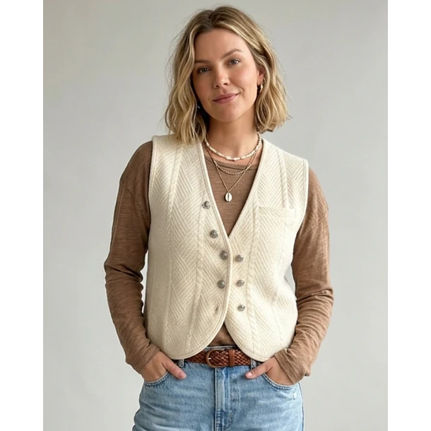Chaleco Tejido Gilet Crudo con Botones Vintage 1