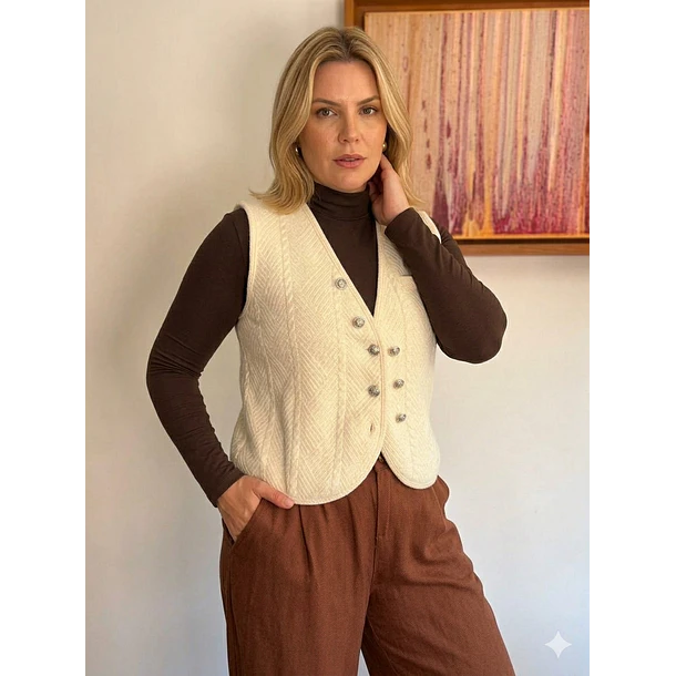 Chaleco Tejido Gilet Crudo con Botones Vintage 2