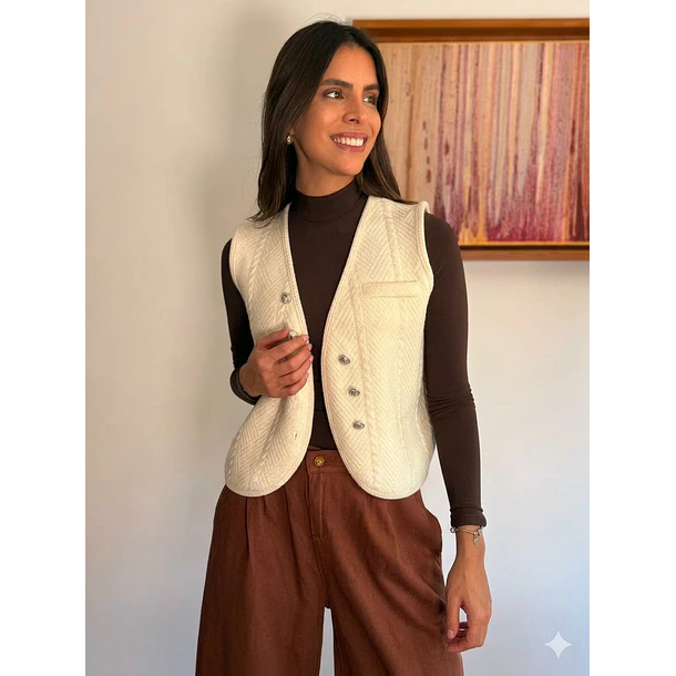 Chaleco Tejido Gilet Crudo con Botones Vintage 5