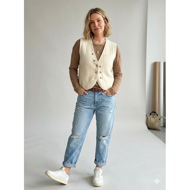 Chaleco Tejido Gilet Crudo con Botones Vintage 4
