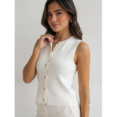Polera Gilet Tejida de Lanilla Sin Mangas