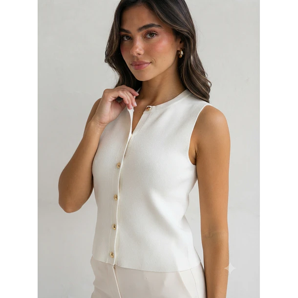 Polera Gilet Tejida de Lanilla Sin Mangas 1