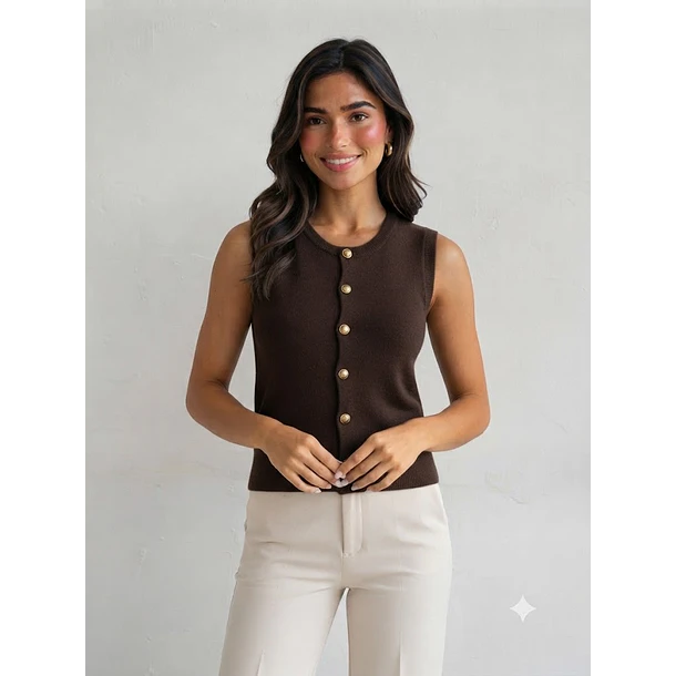 Polera Gilet Tejida de Lanilla Sin Mangas 5