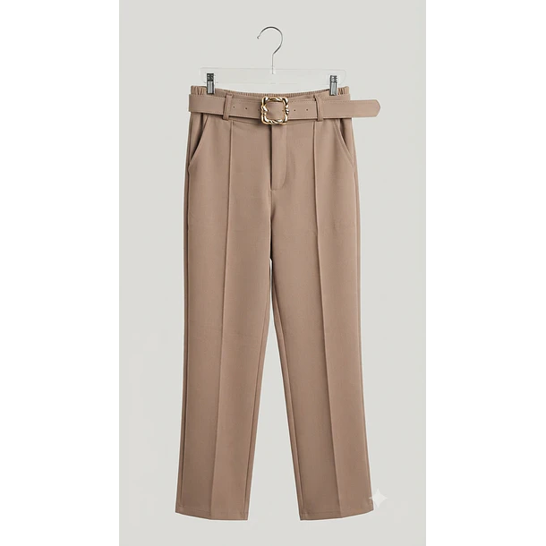 Pantalón Forrado Sastrero Mujer Tiro Alto con Cinturón 1