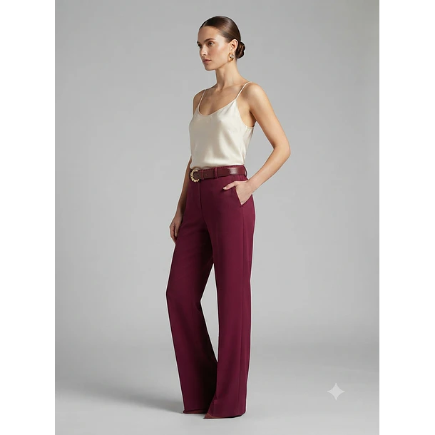 Pantalón Forrado Sastrero Mujer Tiro Alto con Cinturón 5