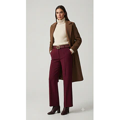 Pantalón Forrado Sastrero Mujer Tiro Alto con Cinturón