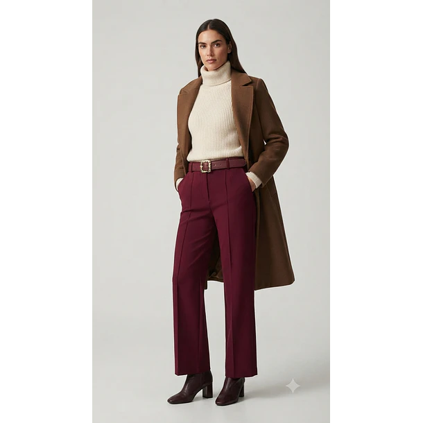 Pantalón Forrado Sastrero Mujer Tiro Alto con Cinturón 2