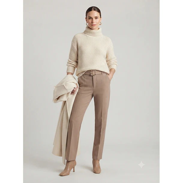 Pantalón Forrado Sastrero Mujer Tiro Alto con Cinturón 3