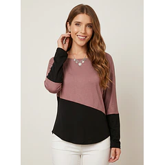Polera Bicolor Manga Larga con Espalda Descubierta