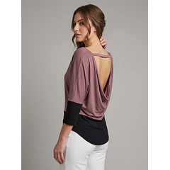 Polera Bicolor Manga Larga con Espalda Descubierta
