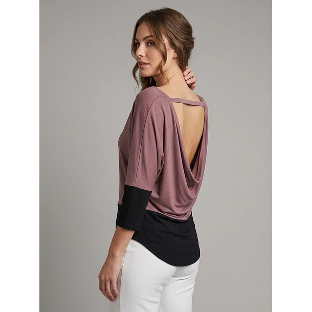Polera Bicolor Manga Larga con Espalda Descubierta 2