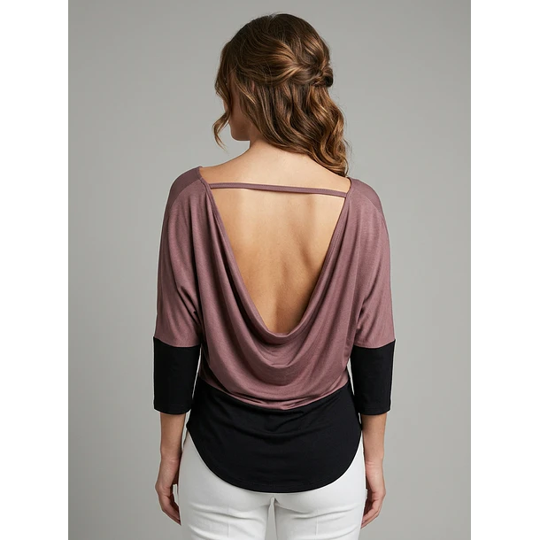 Polera Bicolor Manga Larga con Espalda Descubierta 3