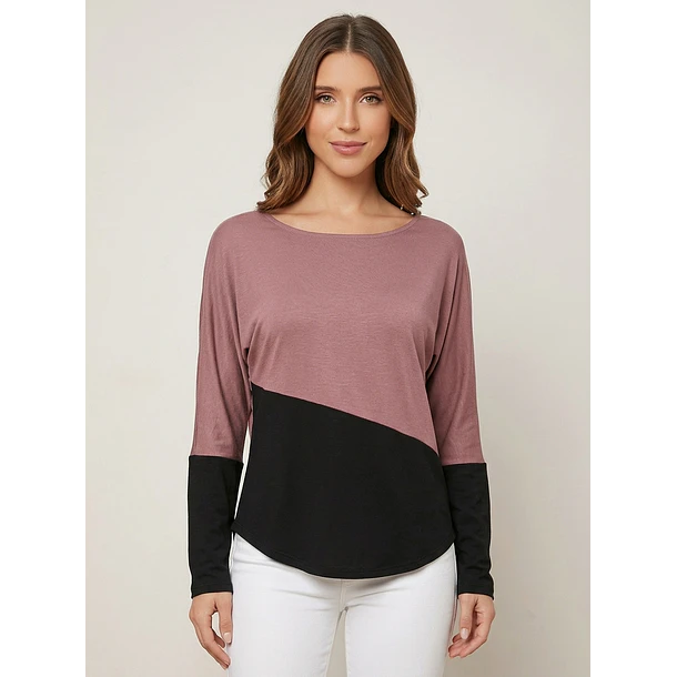 Polera Bicolor Manga Larga con Espalda Descubierta 4