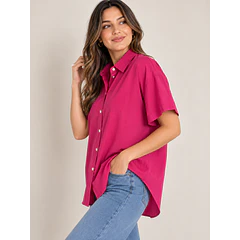 Blusa Oversize de Botones con Cuello Camisero