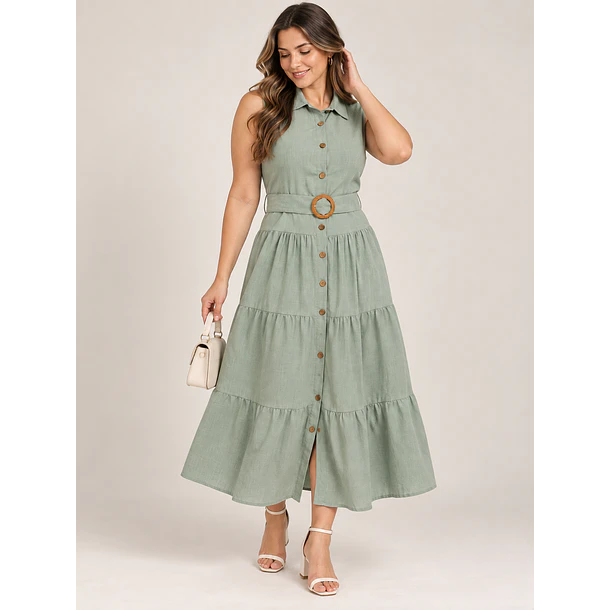 Vestido Camisero Largo con Cinturón 1