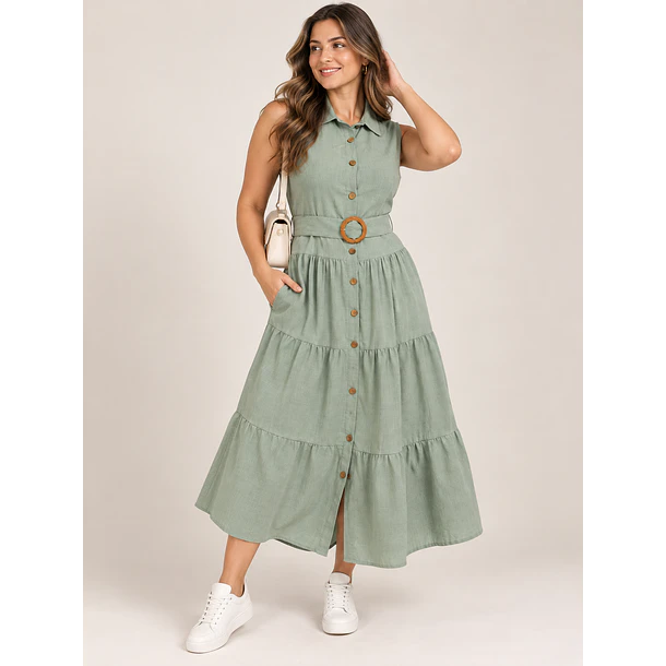 Vestido Camisero Largo con Cinturón 5