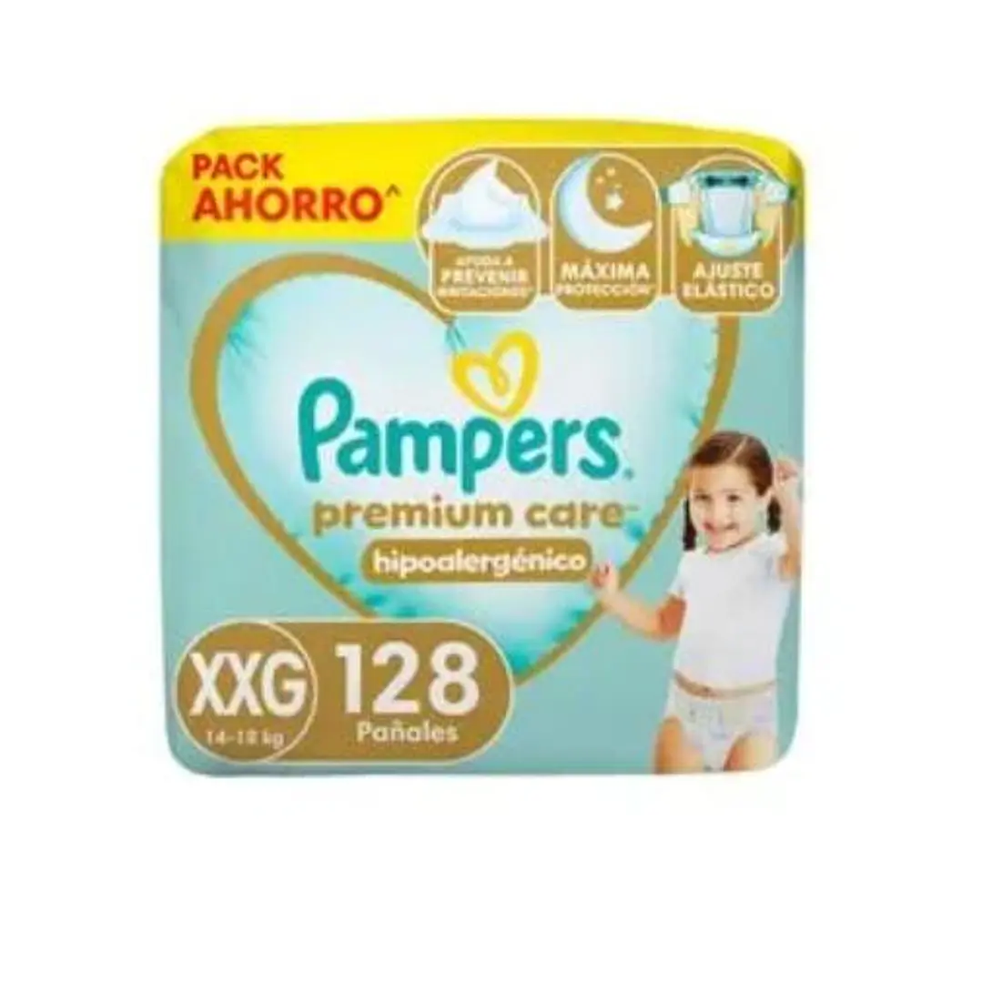 Pañales Pampers premium care 11-15 kg talla xxg 128 unidades  1
