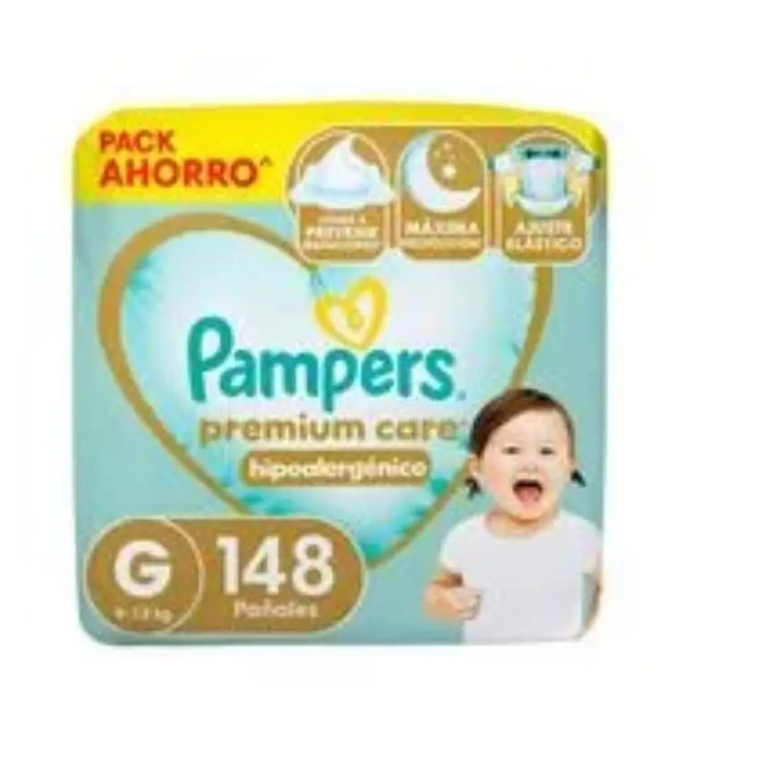 Pañales Pampers premium care x19-13  kg talla G 148  unidades  1