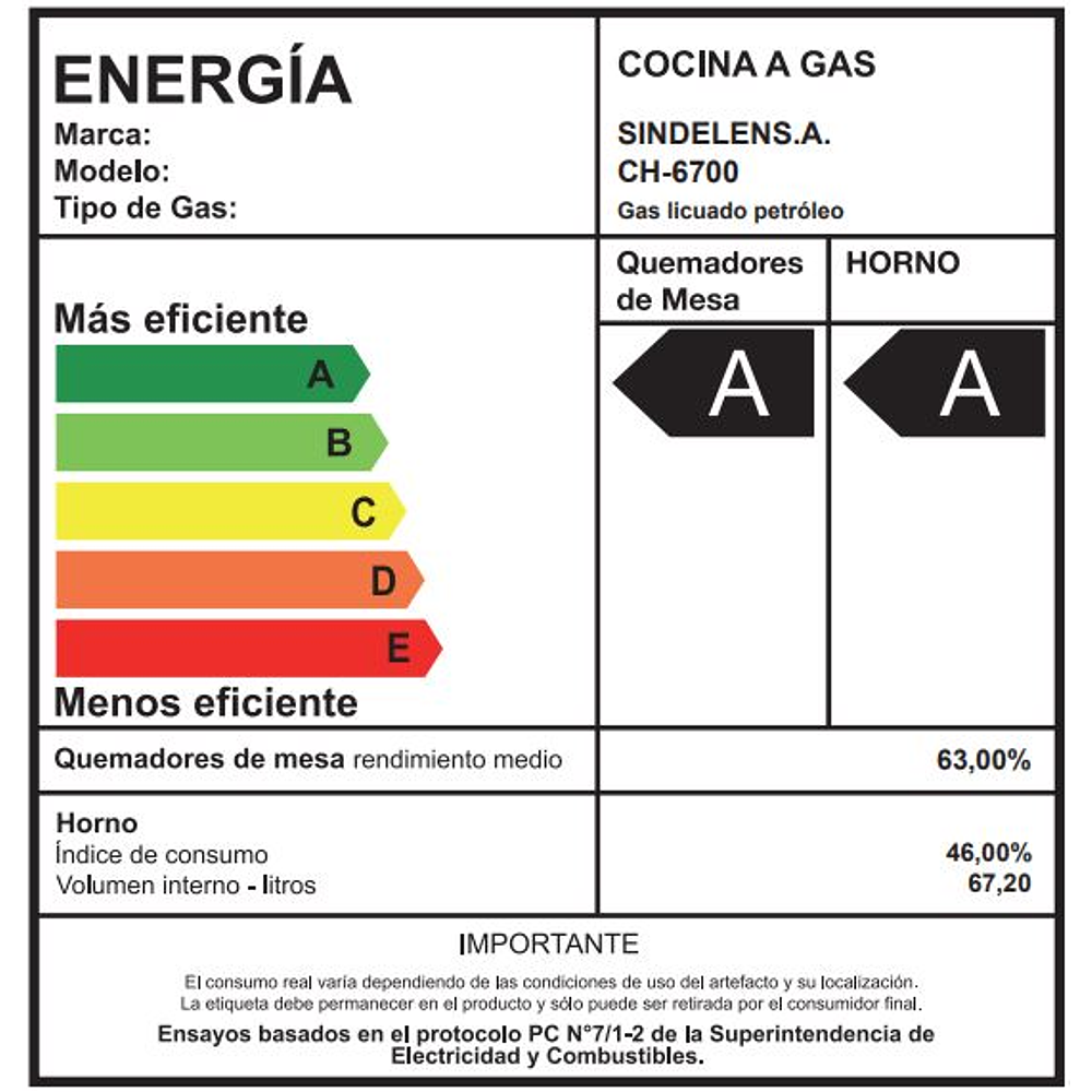 COCINA A GAS 4Q CH-6700IN SINDELEN