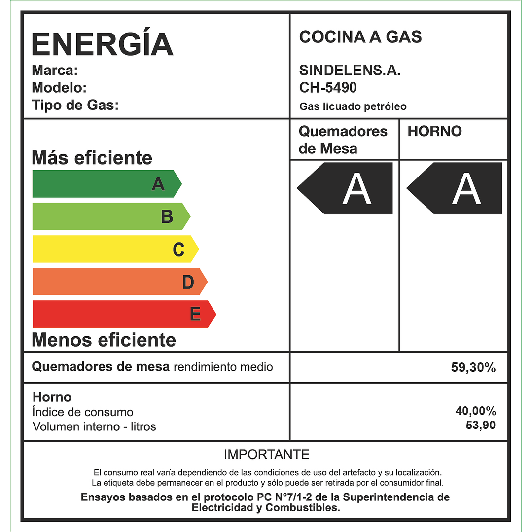 COCINA A GAS 4 QUEMADORES CH-5490NI SINDELEN 3