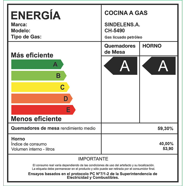 COCINA A GAS 4 QUEMADORES CH-5490NI SINDELEN 3