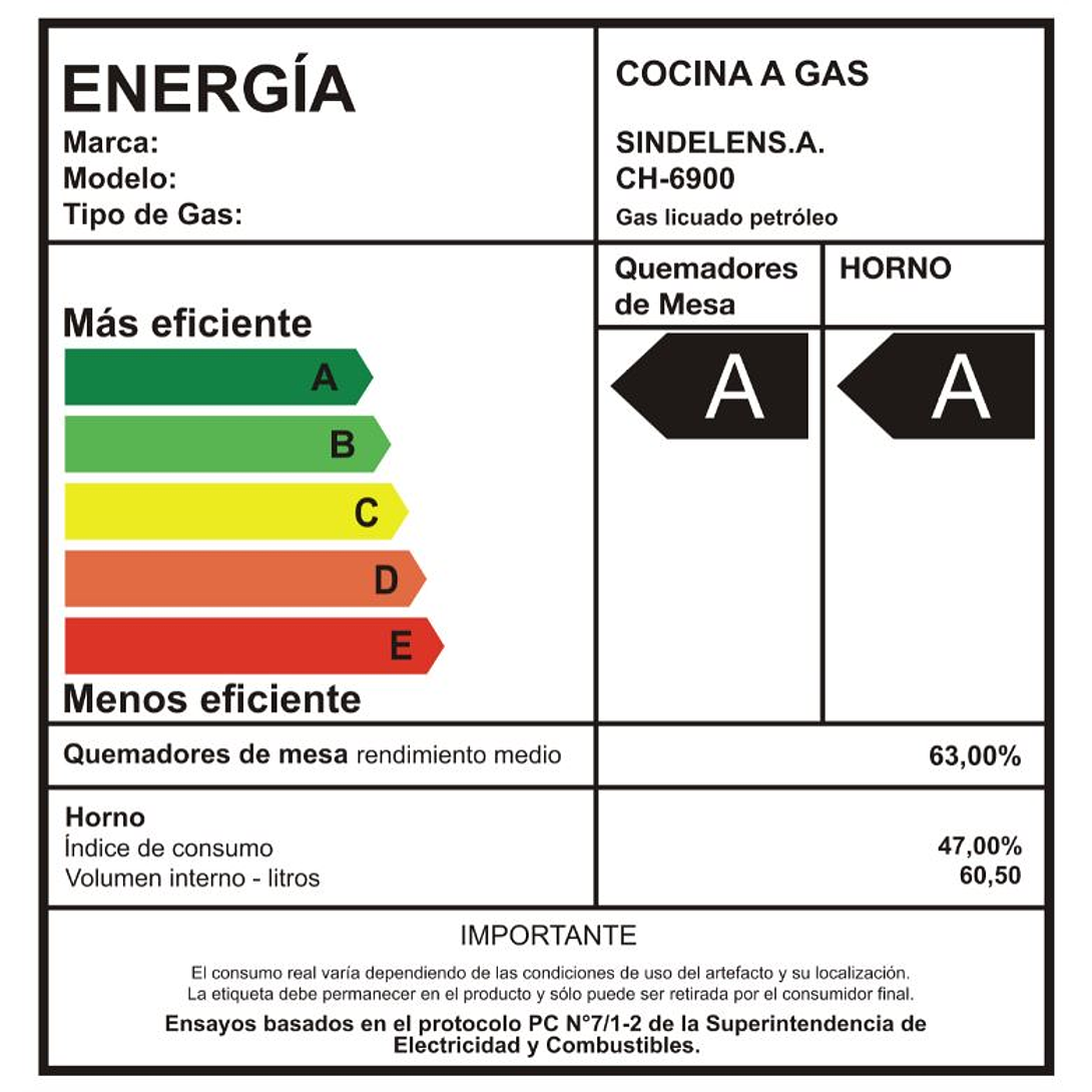 COCINAS A GAS 4 QUEMADORES CH-6900 SINDELEN