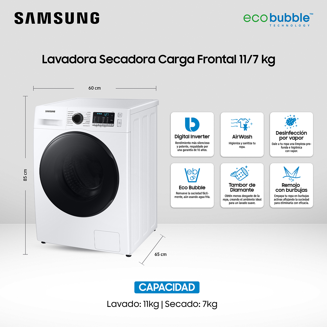 LAVADORA/SECADORA 11KG/7KG WD11TA046BE/ZS  SAMSUNG