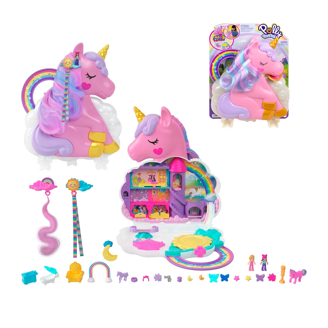 POLLY POCKET SET DE JUEGO UNICORNIO CON SALÓN ARCOÍRIS