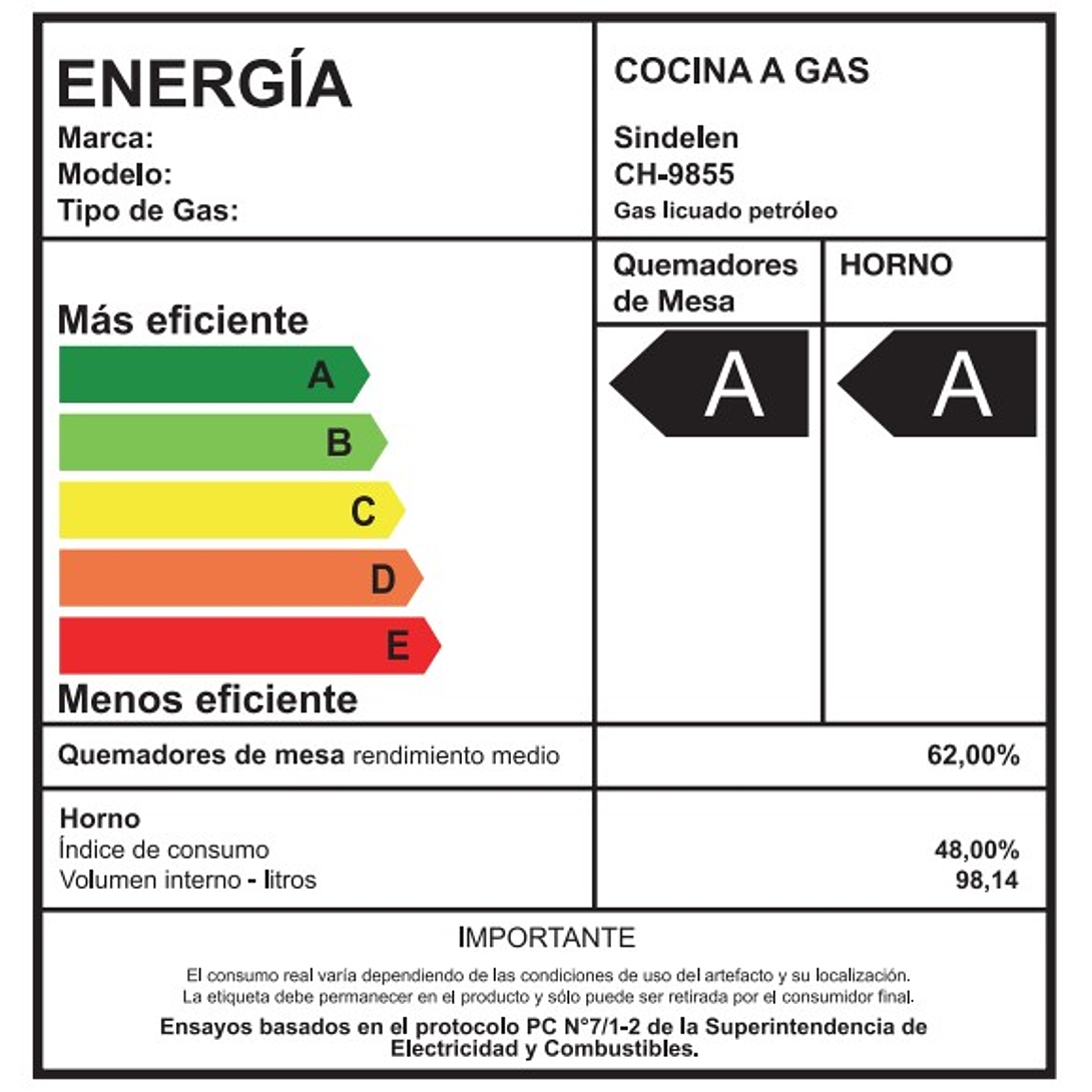 COCINAS A GAS 5 QUEMADORES 76CM SECURITY SINDELEN (L.BCA) CH-9855