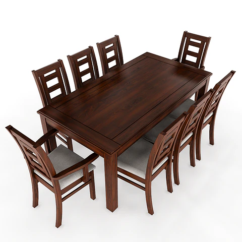 COMEDOR MADERA NOGAL 8 SILLAS SEVILLA