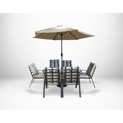 COMEDOR TERRAZA 6+1 C/QUITASOL+BASE MUSHROOM M&H YF-8342