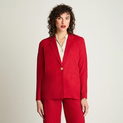 Blazer Mujer Manga Larga 1 Boton On Tipo Lino 956601 Rojo