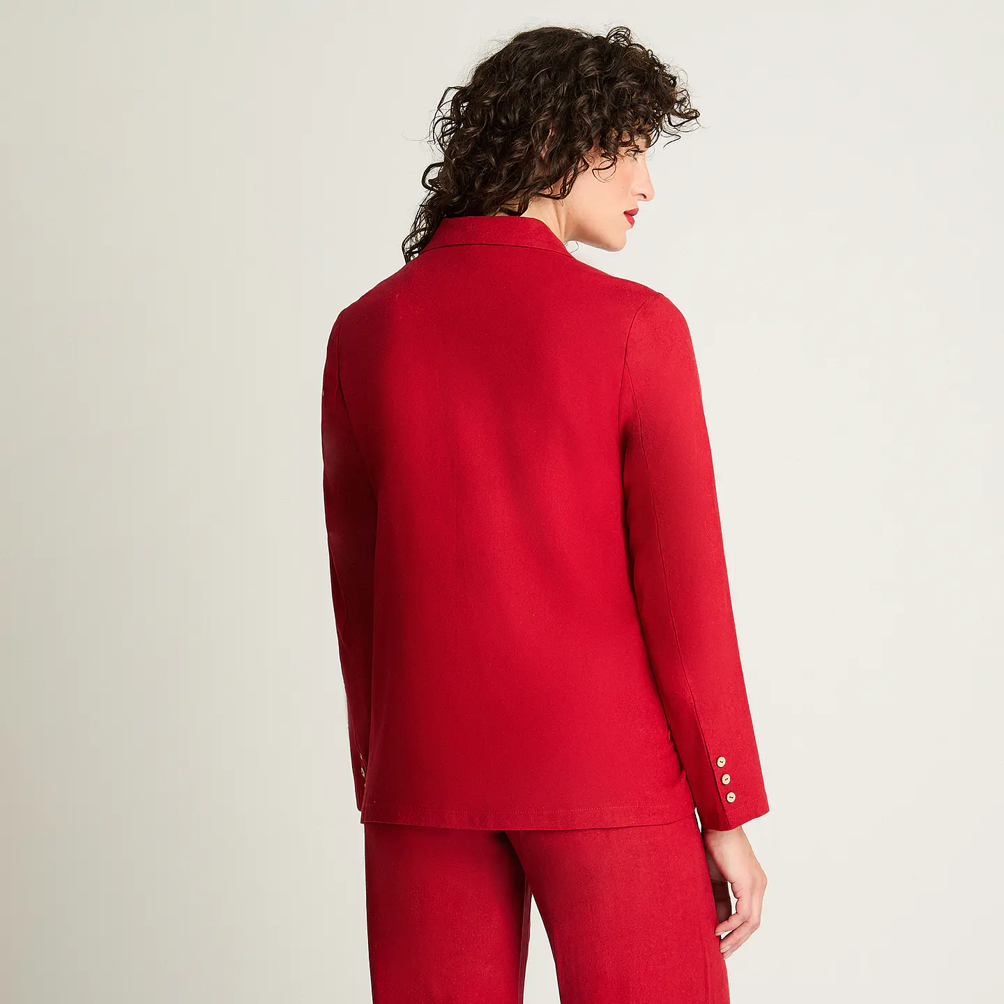 Blazer Mujer Manga Larga 1 Boton On Tipo Lino 956601 Rojo 2