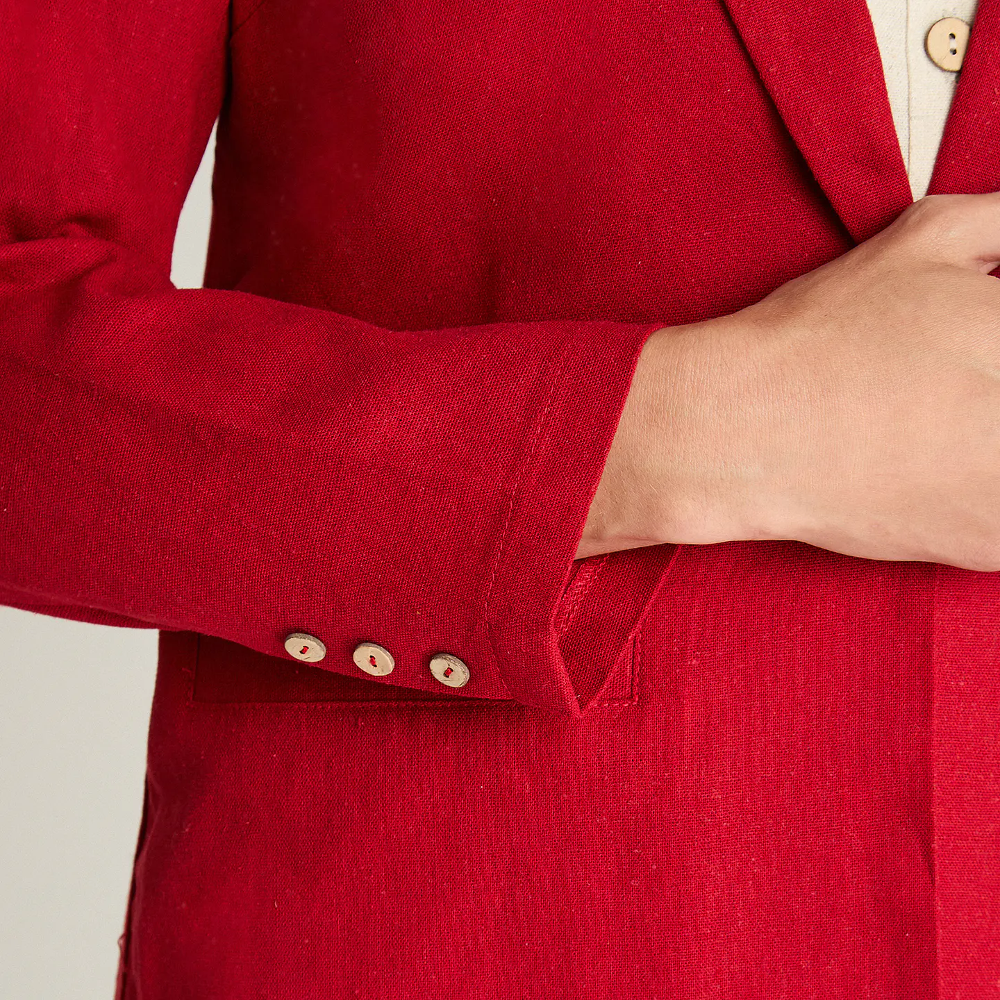 Blazer Mujer Manga Larga 1 Boton On Tipo Lino 956601 Rojo 3
