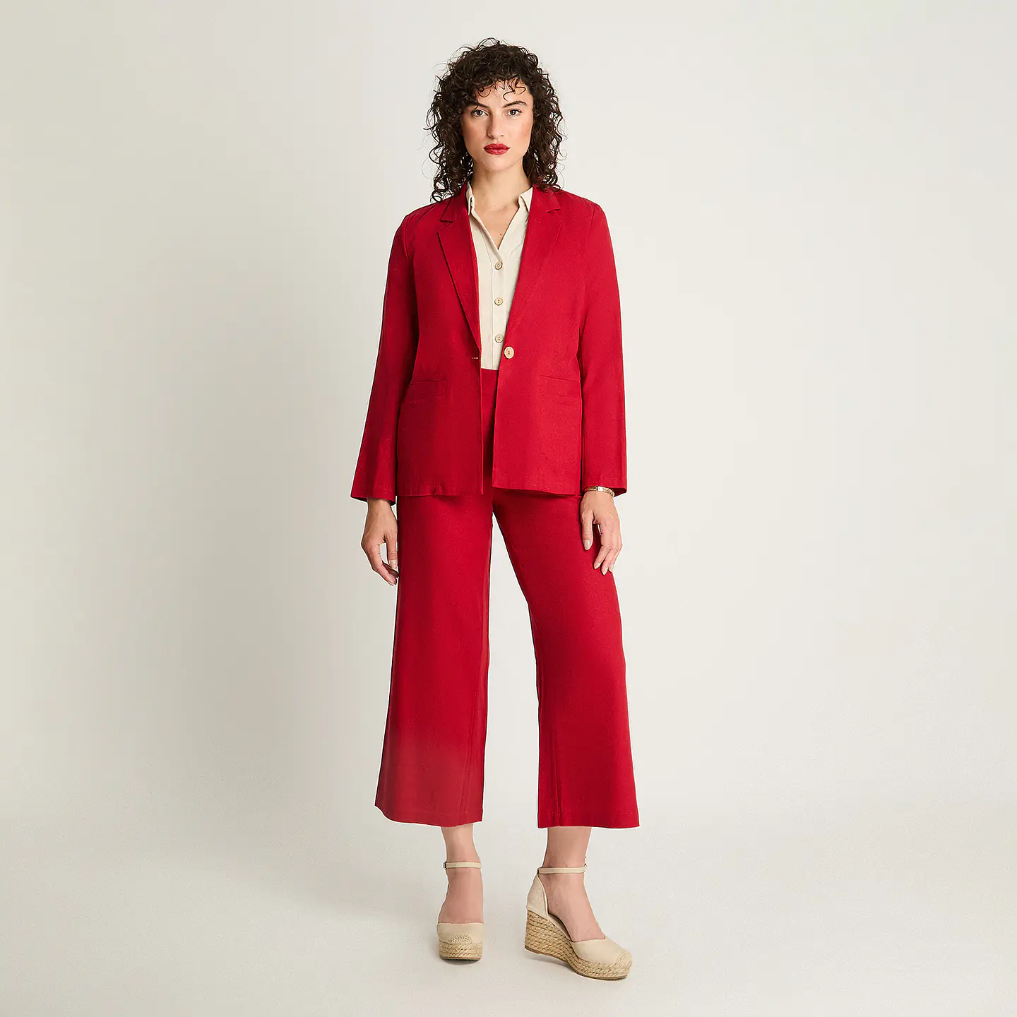 Blazer Mujer Manga Larga 1 Boton On Tipo Lino 956601 Rojo 4