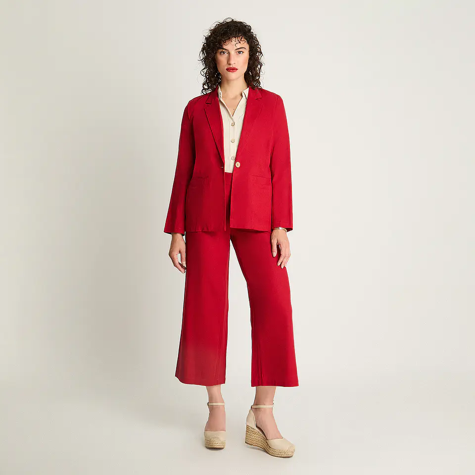 Blazer Mujer Manga Larga 1 Boton On Tipo Lino 956601 Rojo 4