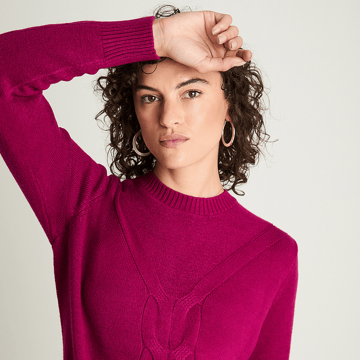 SWEATER MUJER CUELLO POLO MANGA LARGA LISO 816510 MAGENTA 4
