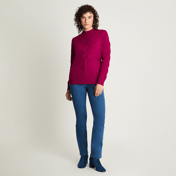 SWEATER MUJER CUELLO POLO MANGA LARGA LISO 816510 MAGENTA 3