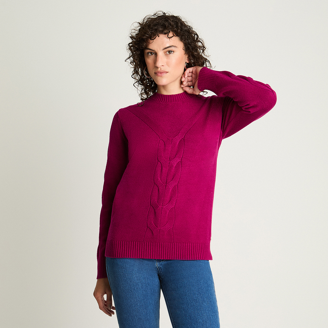 SWEATER MUJER CUELLO POLO MANGA LARGA LISO 816510 MAGENTA 1